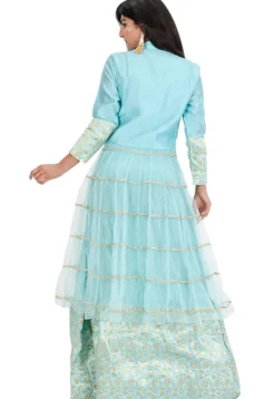 Gota Embroidered Net Lehenga in Sea Green