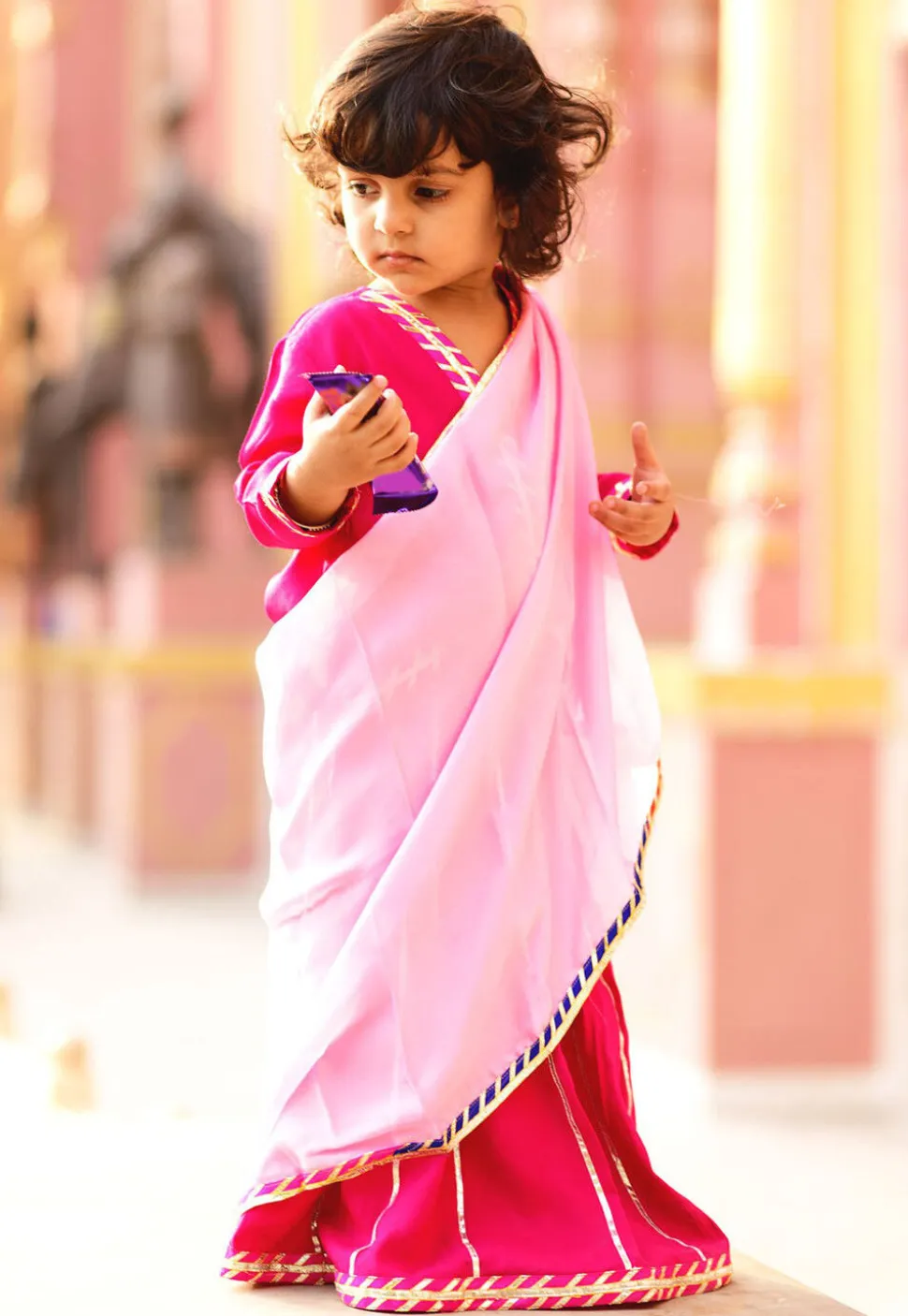 Gota Lace Art Silk Lehenga in Fuchsia