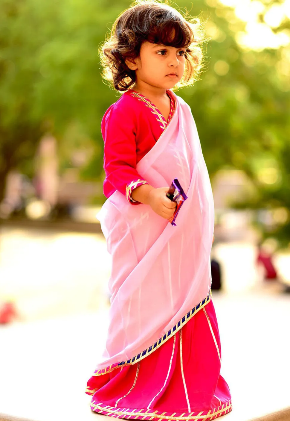 Gota Lace Art Silk Lehenga in Fuchsia