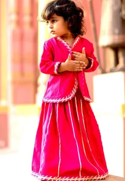 Gota Lace Art Silk Lehenga in Fuchsia