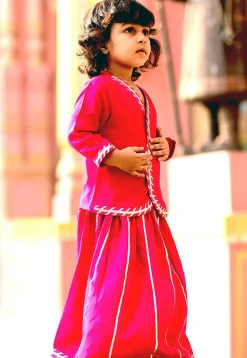 Gota Lace Art Silk Lehenga in Fuchsia