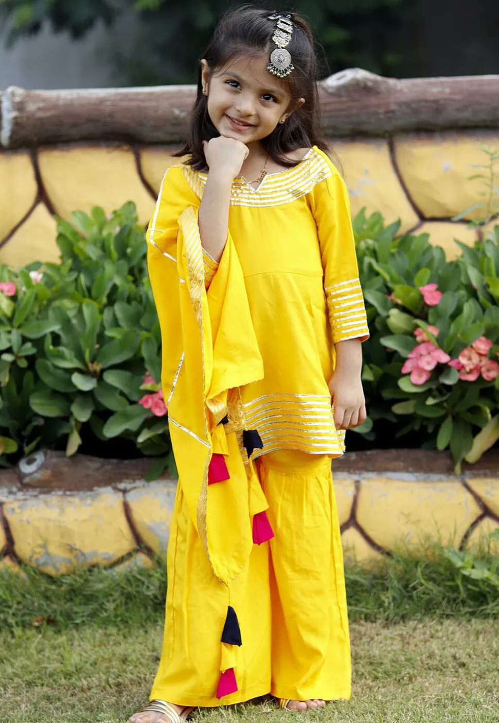 Gota Lace Cotton Pakistani Suit in Yellow