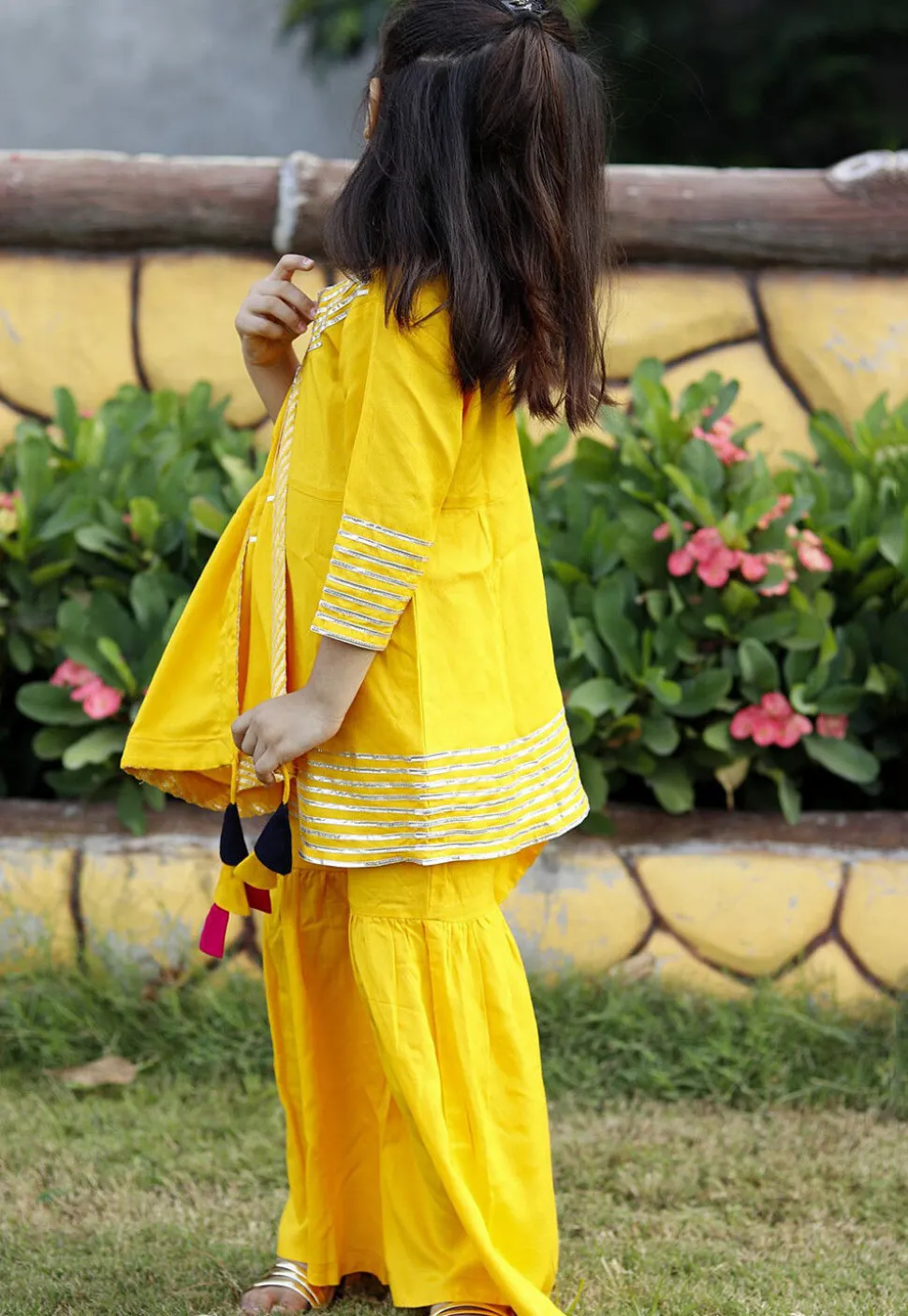 Gota Lace Cotton Pakistani Suit in Yellow