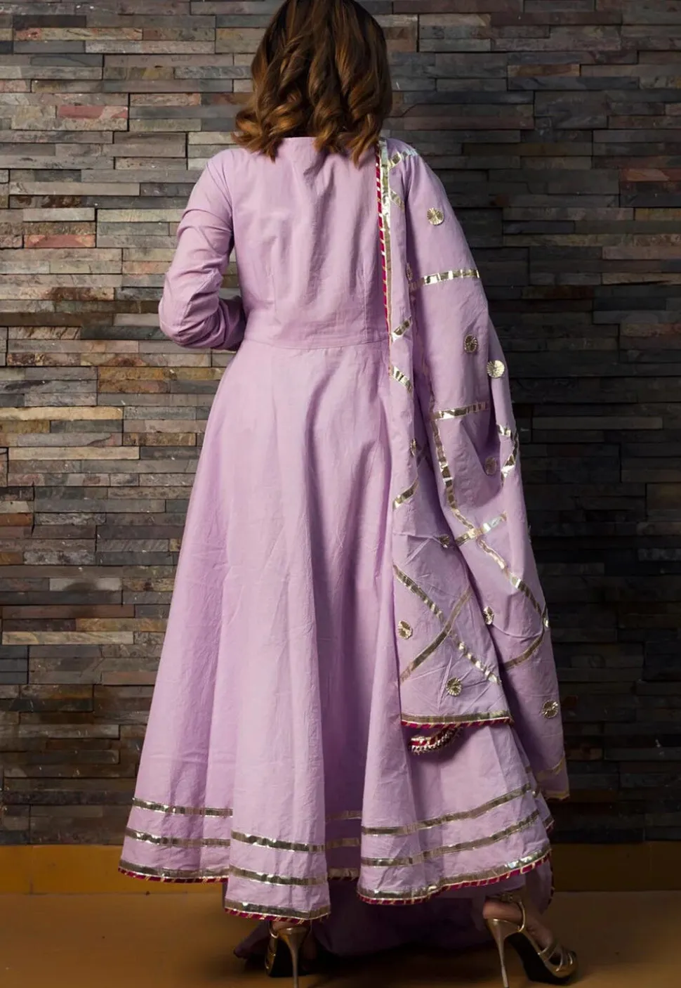 Gota Lace Cotton Silk A Line Suit in Light Purple