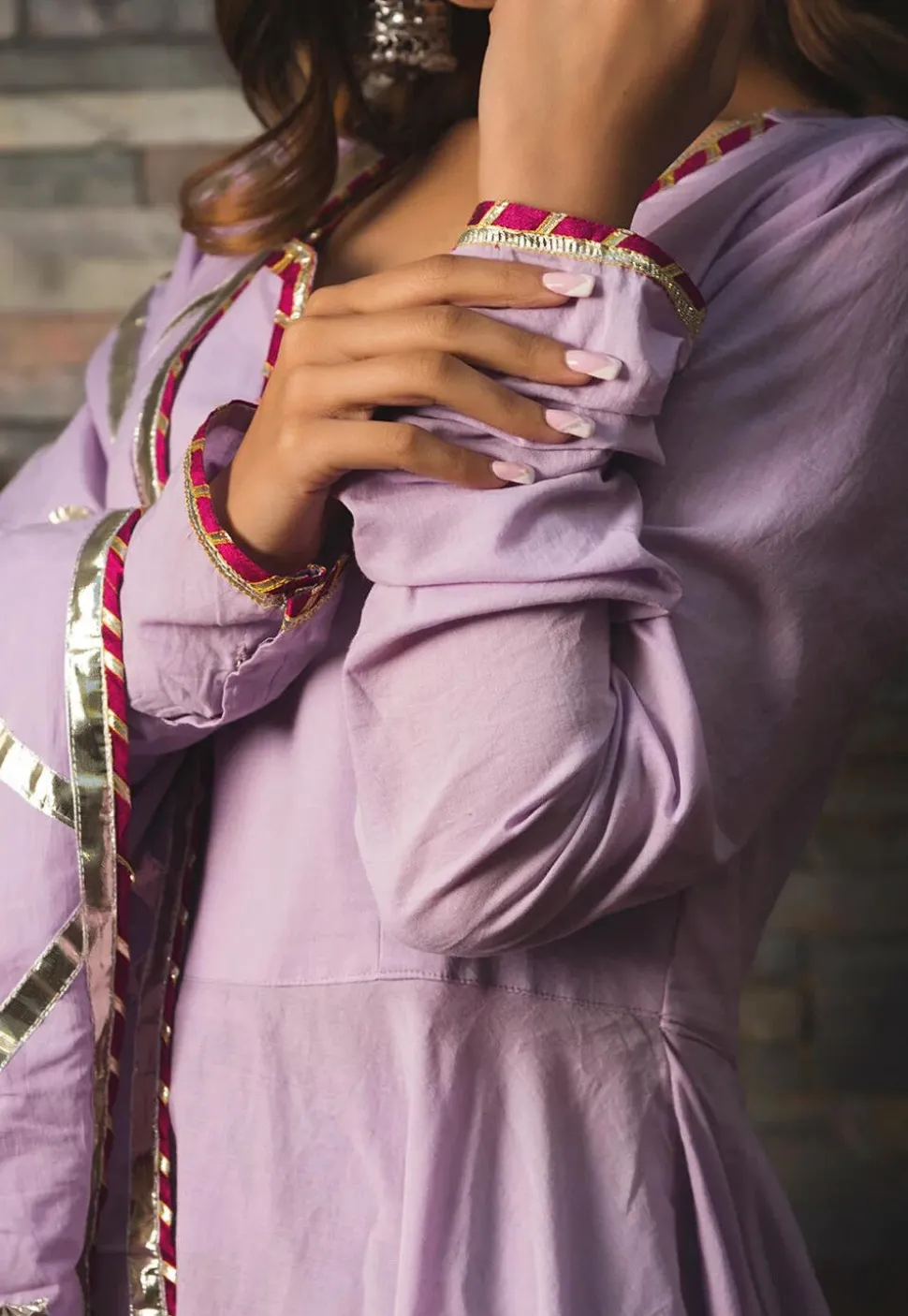 Gota Lace Cotton Silk A Line Suit in Light Purple