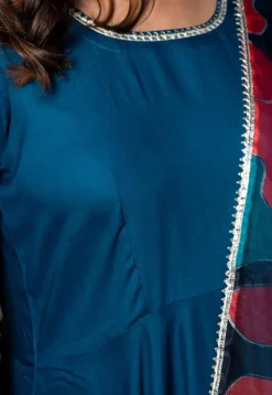 Gota Lace Rayon A Line Suit in Royal Blue