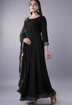 Gota Lace Rayon Abaya Style Suit in Black