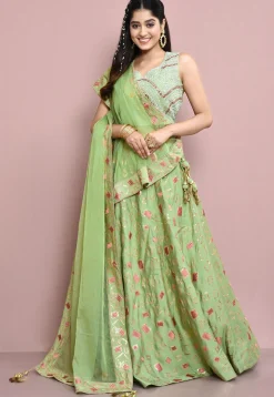 Gota Patti Art Silk Lehenga in Light Green