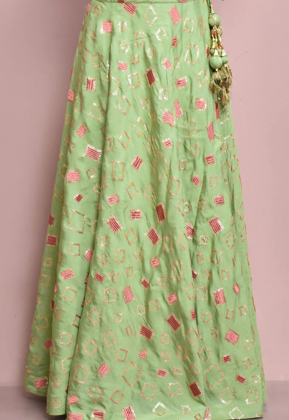 Gota Patti Art Silk Lehenga in Light Green