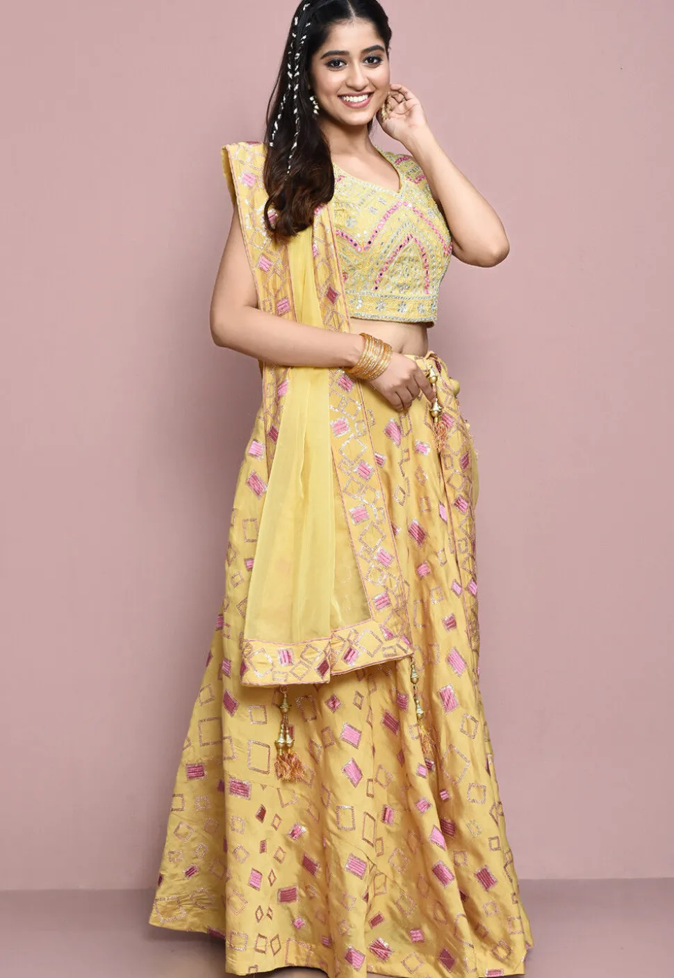 Gota Patti Art Silk Lehenga in Yellow