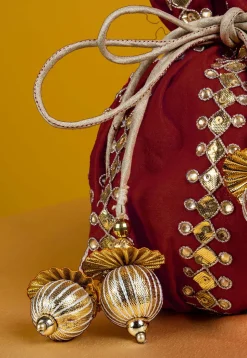 Gota Patti Art Silk Potli Bag in Maroon