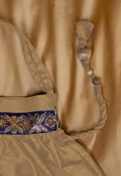 Gota Patti Art Silk Potli Bag in Beige