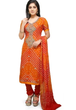 Gota Patti Art Silk Straight Suit in Orange
