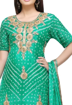 Gota Patti Art Silk Straight Suit in Teal Green