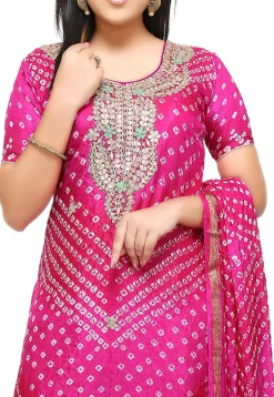 Gota Patti Art Silk Straight Suit in Fuchsia