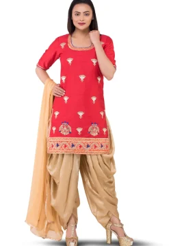 Gota Patti Bhagalpuri Silk Punjabi Suit in Red