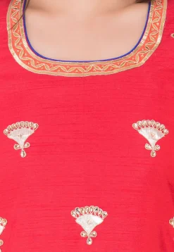 Gota Patti Bhagalpuri Silk Punjabi Suit in Red