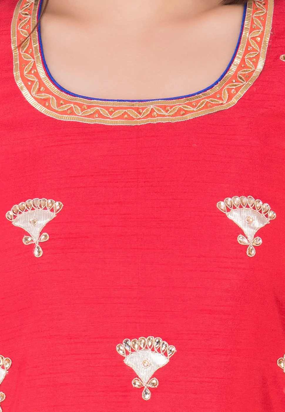 Gota Patti Bhagalpuri Silk Punjabi Suit in Red