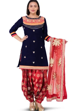 Gota Patti Bhagalpuri Silk Punjabi Suit in Blue