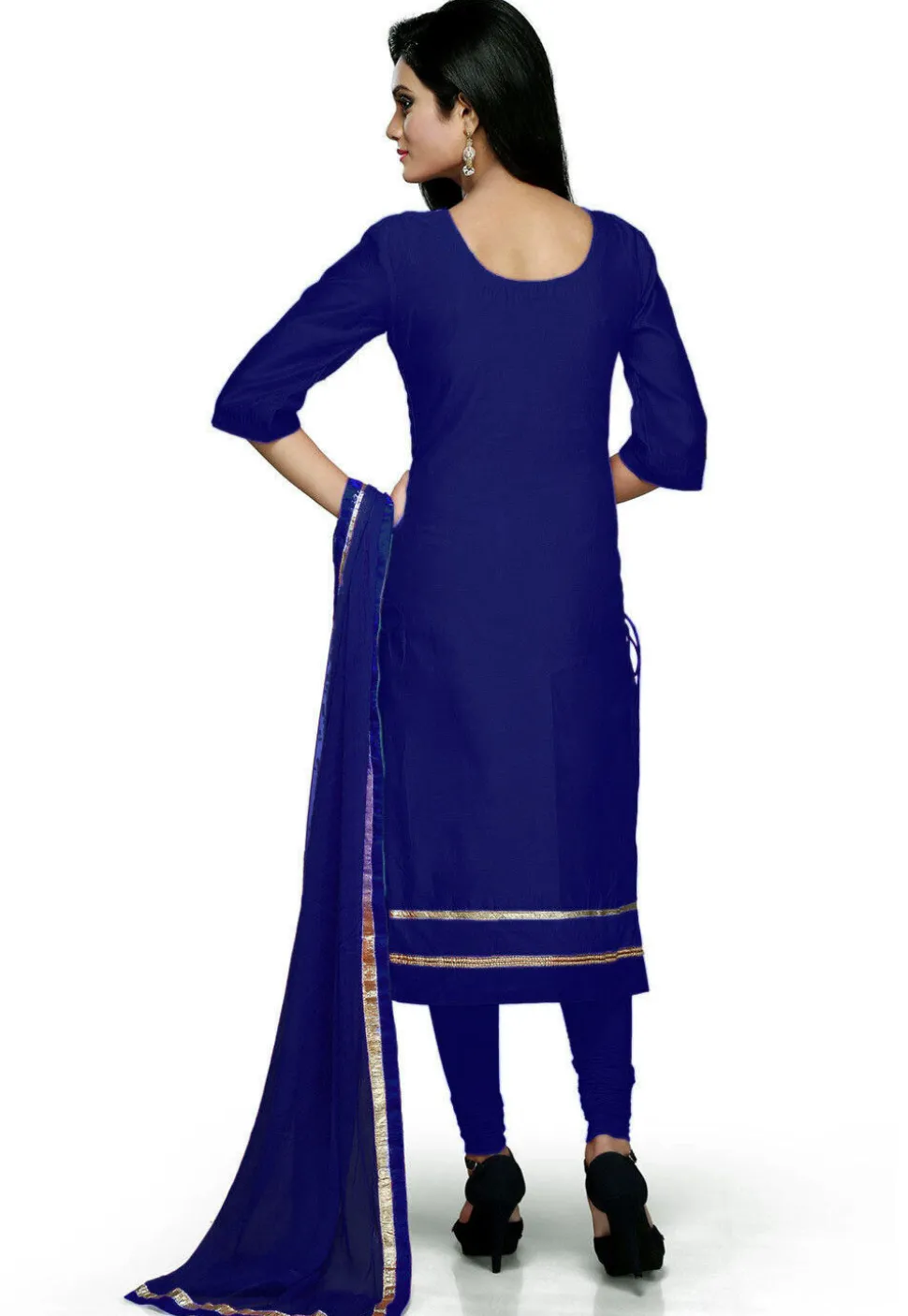 Gota Patti Chanderi Cotton Straight Suit in Dark Blue