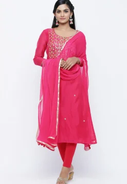 Gota Patti Chanderi Silk Straight Suit in Fuchsia