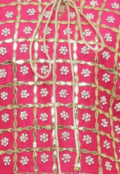 Gota Patti Chanderi Silk Straight Suit in Fuchsia