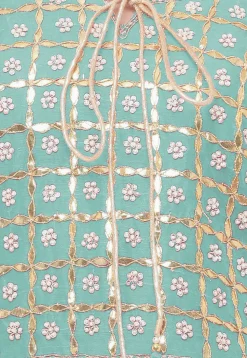 Gota Patti Chanderi Silk Straight Suit in Light Sea Green