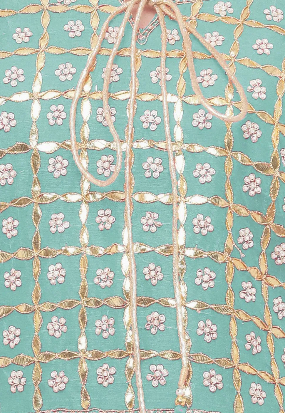 Gota Patti Chanderi Silk Straight Suit in Light Sea Green