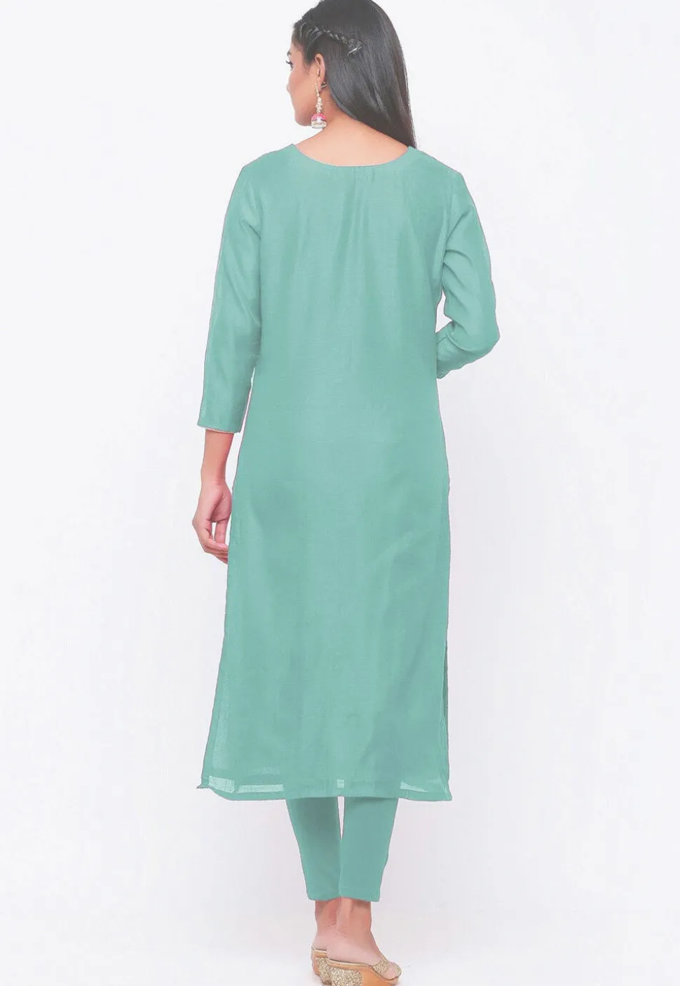 Gota Patti Chanderi Silk Straight Suit in Light Sea Green