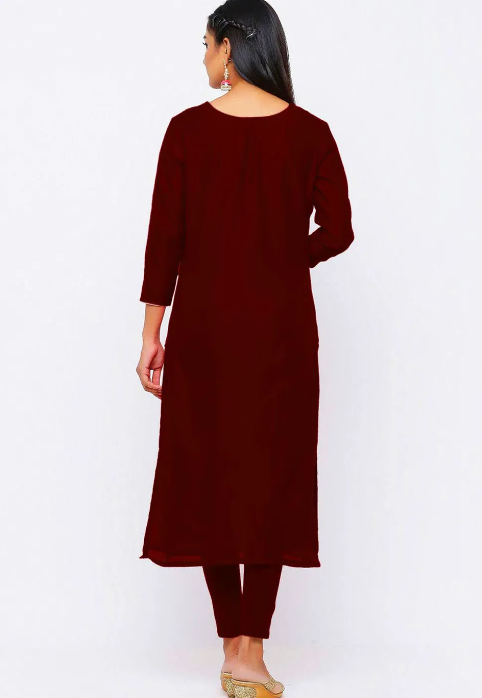 Gota Patti Chanderi Silk Straight Suit in Dark Maroon