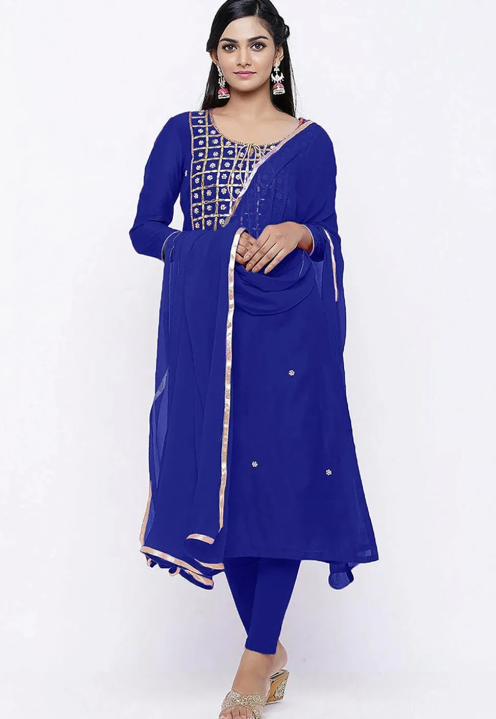Gota Patti Chanderi Silk Straight Suit in Royal Blue