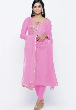 Gota Patti Chanderi Silk Straight Suit in Light Pink