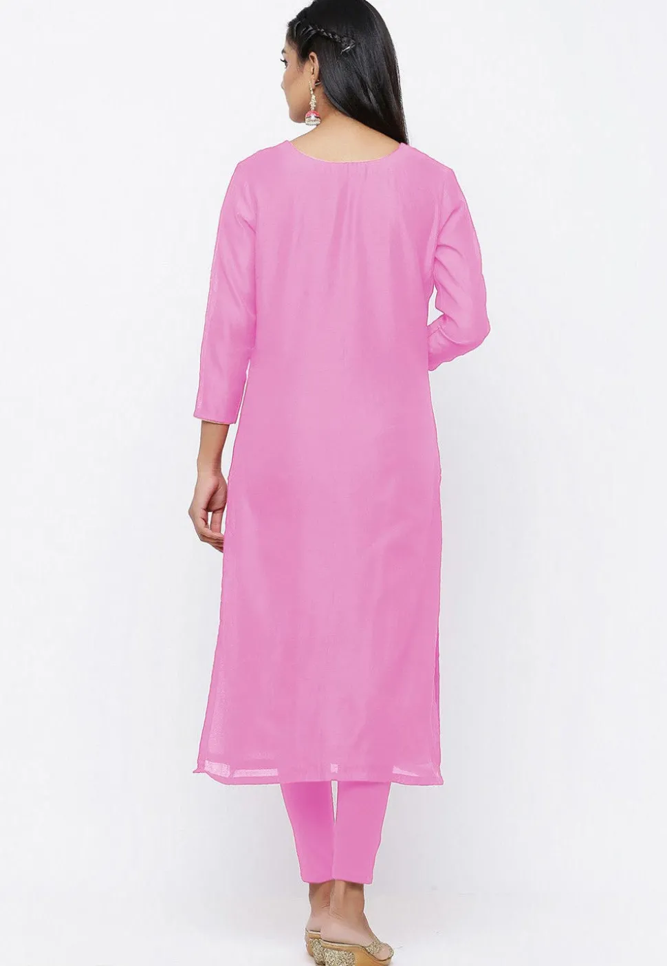 Gota Patti Chanderi Silk Straight Suit in Light Pink