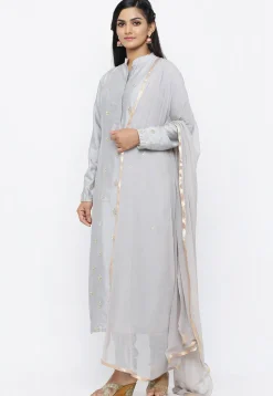 Gota Patti Cotton Silk Straight Suit in Light Grey