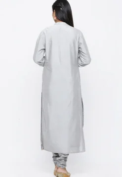 Gota Patti Cotton Silk Straight Suit in Light Grey