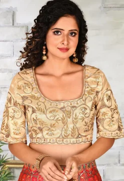 Gota Patti Dupion Silk Blouse in Beige