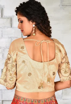 Gota Patti Dupion Silk Blouse in Beige