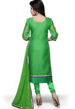 Gota Patti Embroidered Chanderi Silk Straight Cut Suit in Green