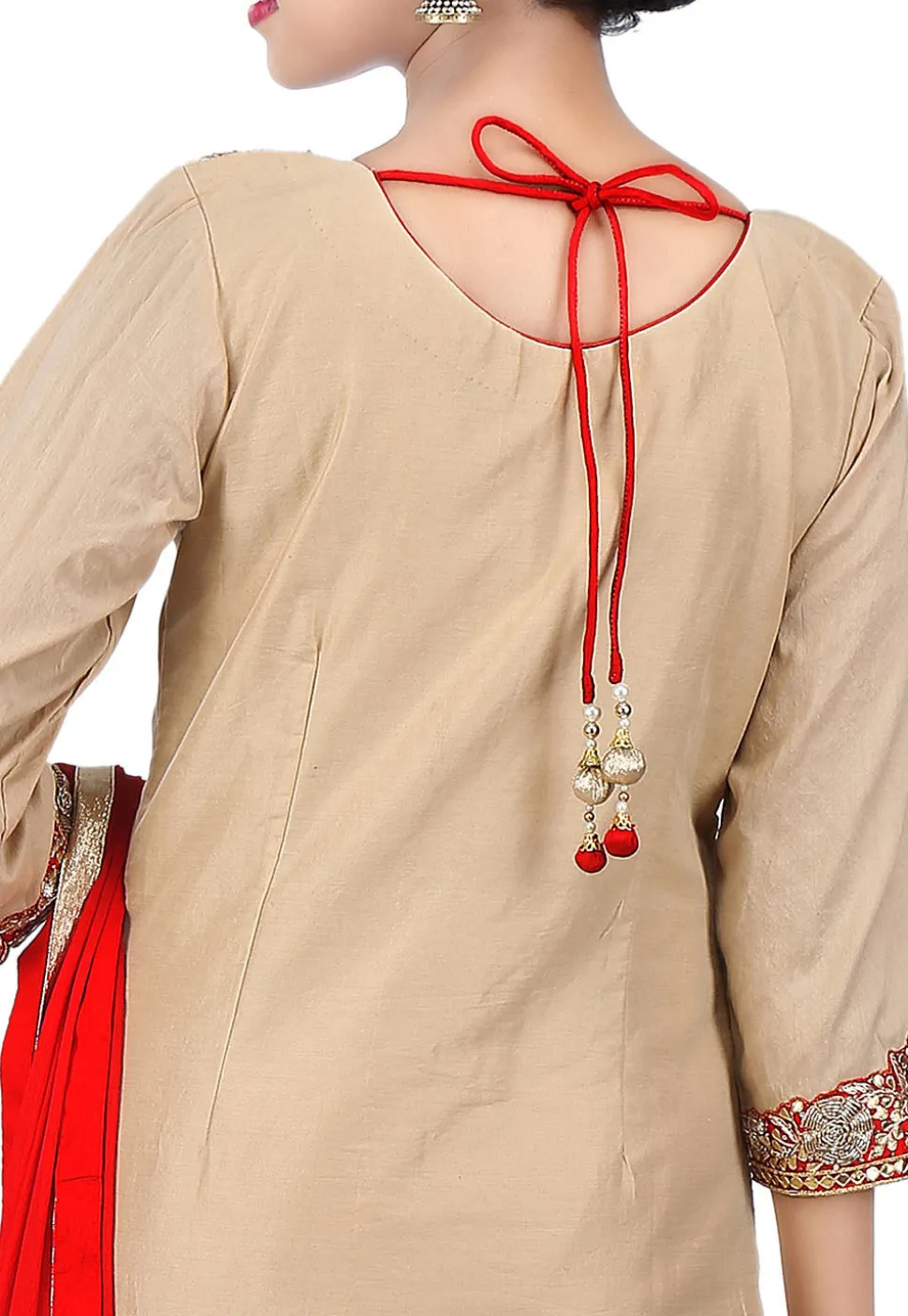 Gota Patti Embroidered Cotton Silk Straight Suit in Beige