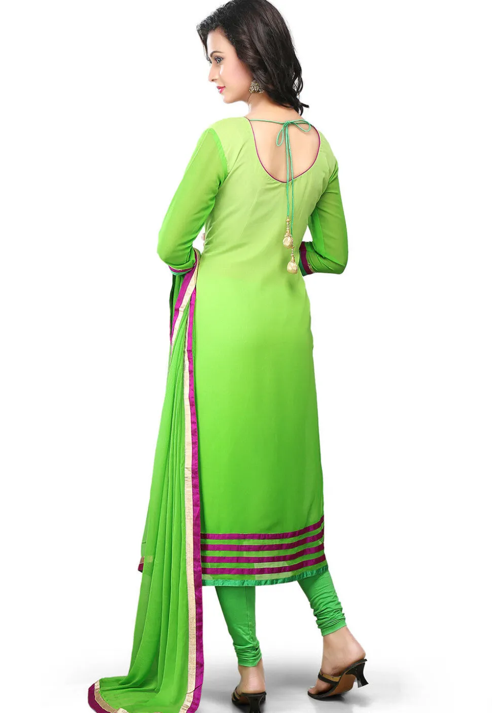 Gota Patti Embroidered Georgette Straight Suit in Shaded Green