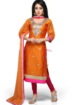 Gota Patti Embroidered Straight Cut Suit in Orange