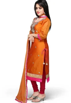 Gota Patti Embroidered Straight Cut Suit in Orange