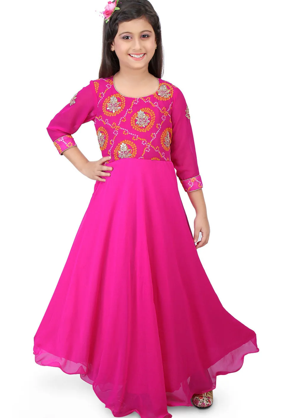 Gota Patti Georgette A Line Suit in Fuchsia