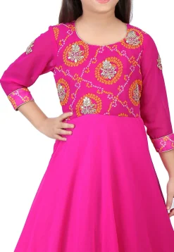 Gota Patti Georgette A Line Suit in Fuchsia