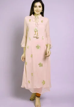 Gota Patti Georgette A Line Kurta in Baby Pink