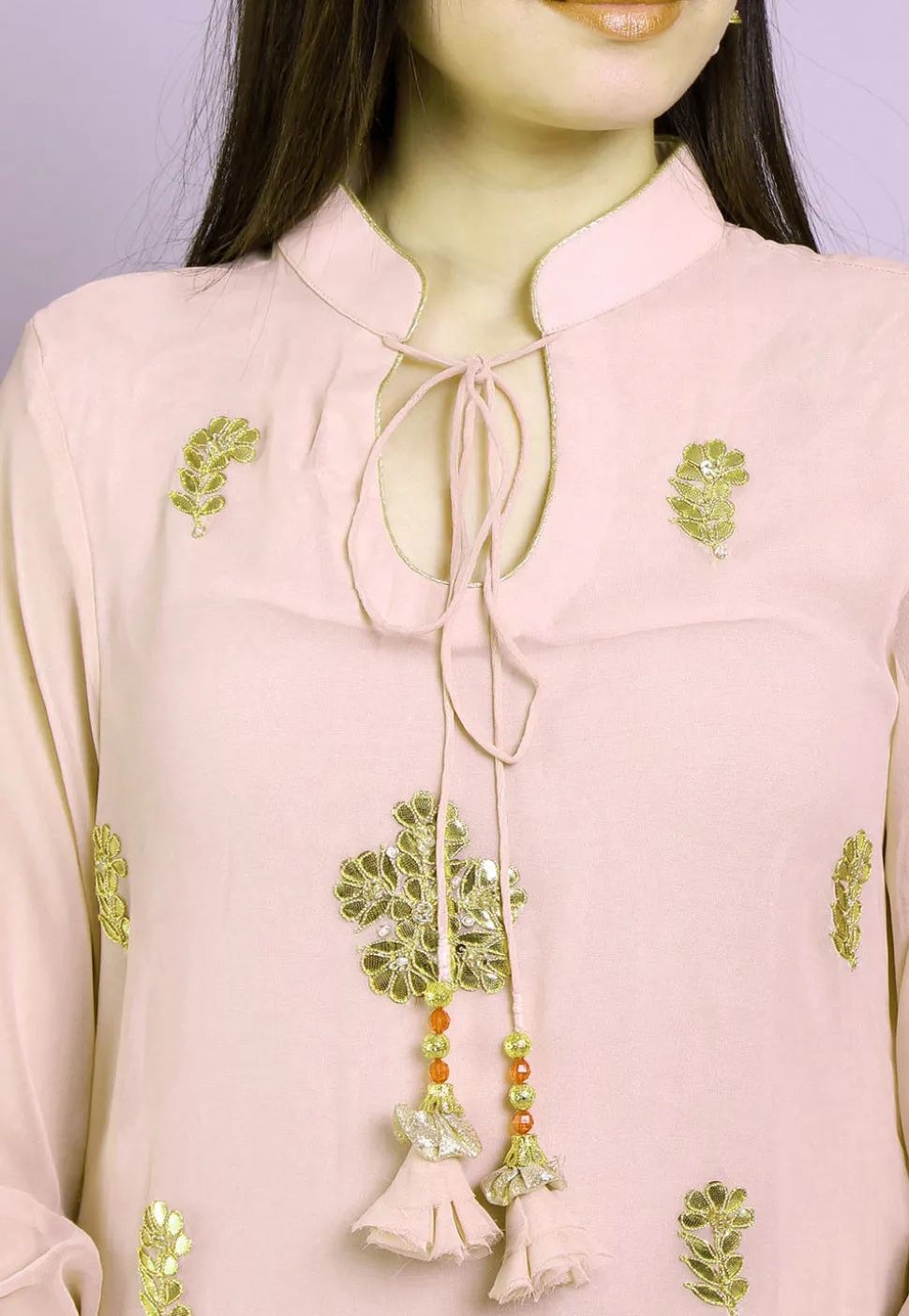 Gota Patti Georgette A Line Kurta in Baby Pink
