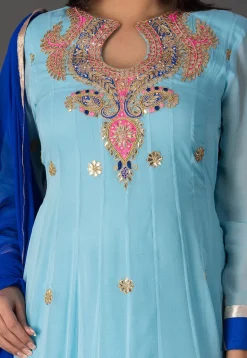 Gota Patti Georgette Abaya Style Suit in Sky Blue