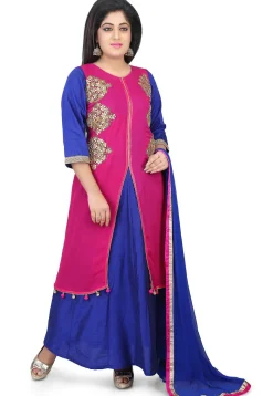 Gota Patti Georgette Abaya Style Suit in Fuchsia and Royal Blue