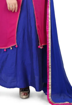 Gota Patti Georgette Abaya Style Suit in Fuchsia and Royal Blue