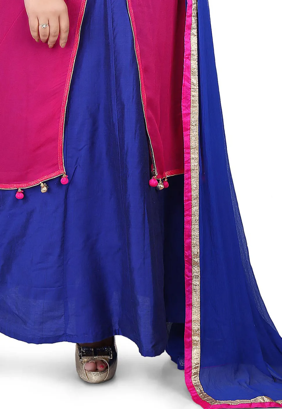 Gota Patti Georgette Abaya Style Suit in Fuchsia and Royal Blue